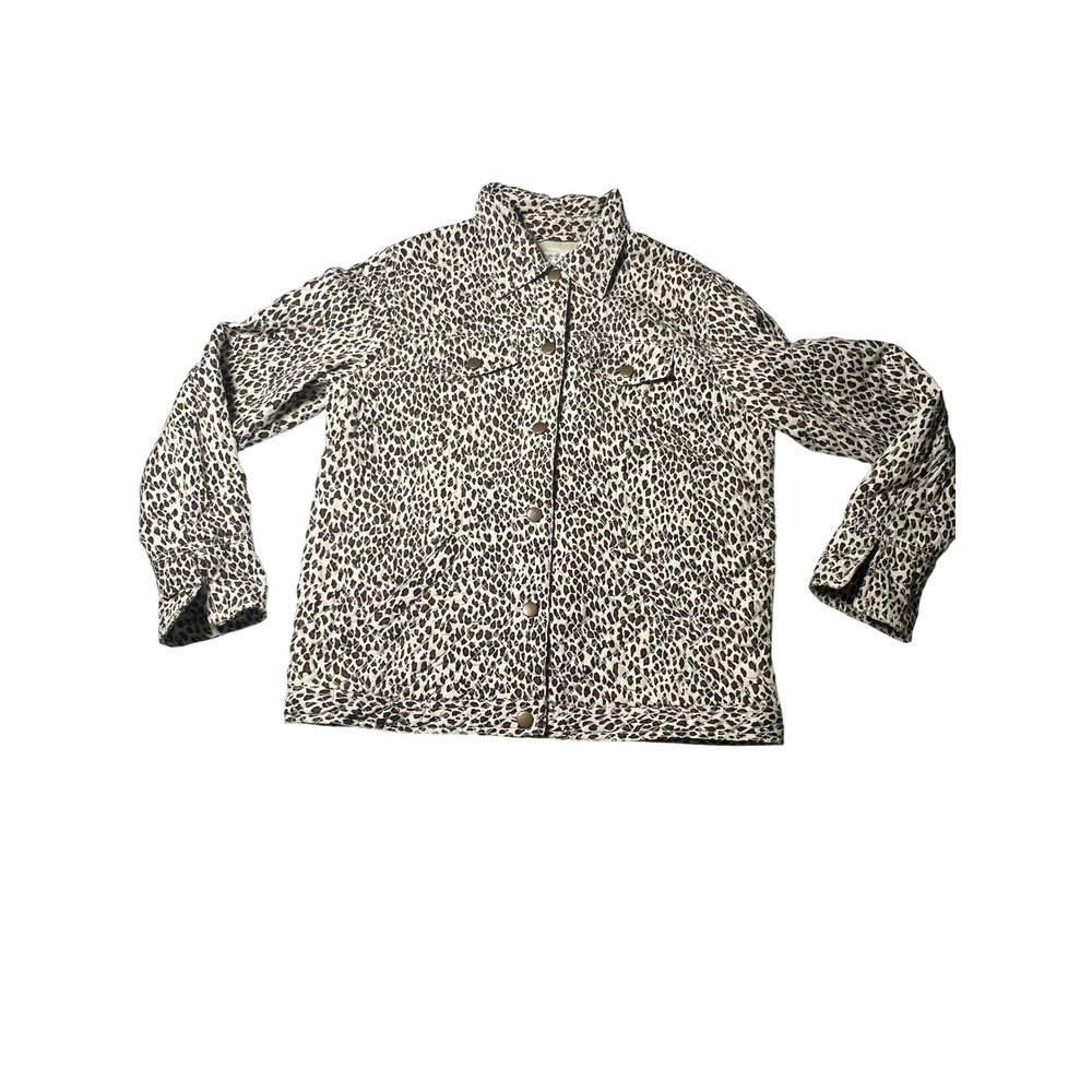Coldwater Creek Womens 100%‎ Silk Leopard Print Quilted Trucker Jacket M
